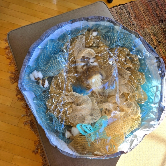 Hand Crafted Blue and Tan Holiday Wreath - Picture 10 of 11